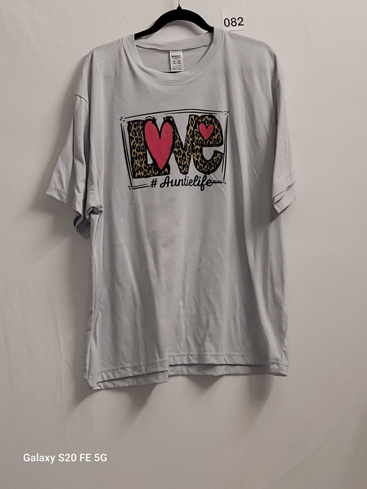 Make Market Auntie Life Love Leopard Heart Graphic T-Shirt 2XL Gray - Image 2