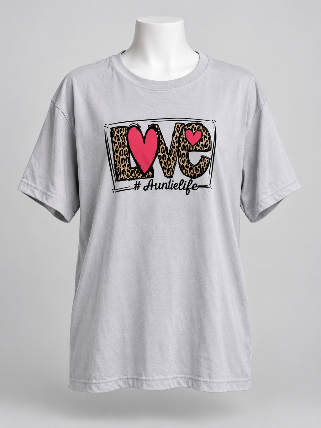 Make Market Auntie Life Love Leopard Heart Graphic T-Shirt 2XL Gray - Image 1