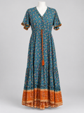 R.Vivimos Women's Summer Boho Floral Maxi Dress Teal Orange - Image 1