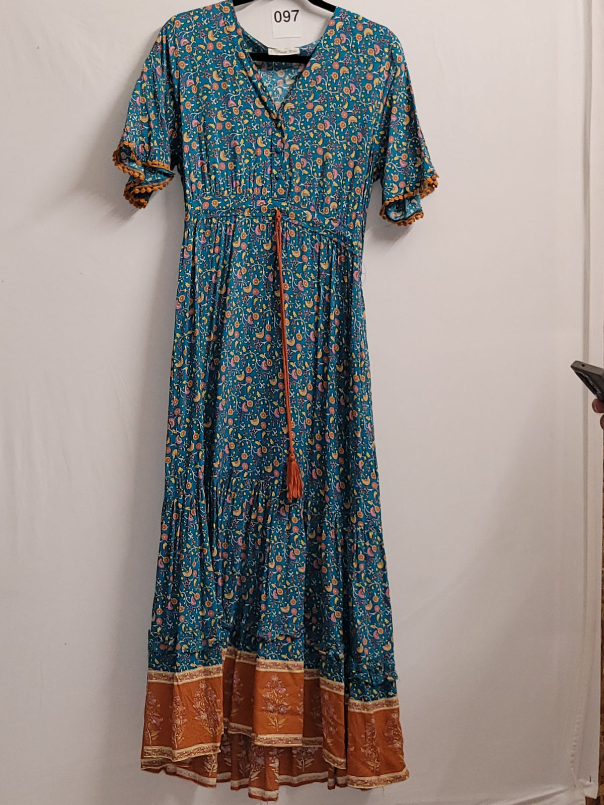 R.Vivimos Women's Summer Boho Floral Maxi Dress Teal Orange - Image 2