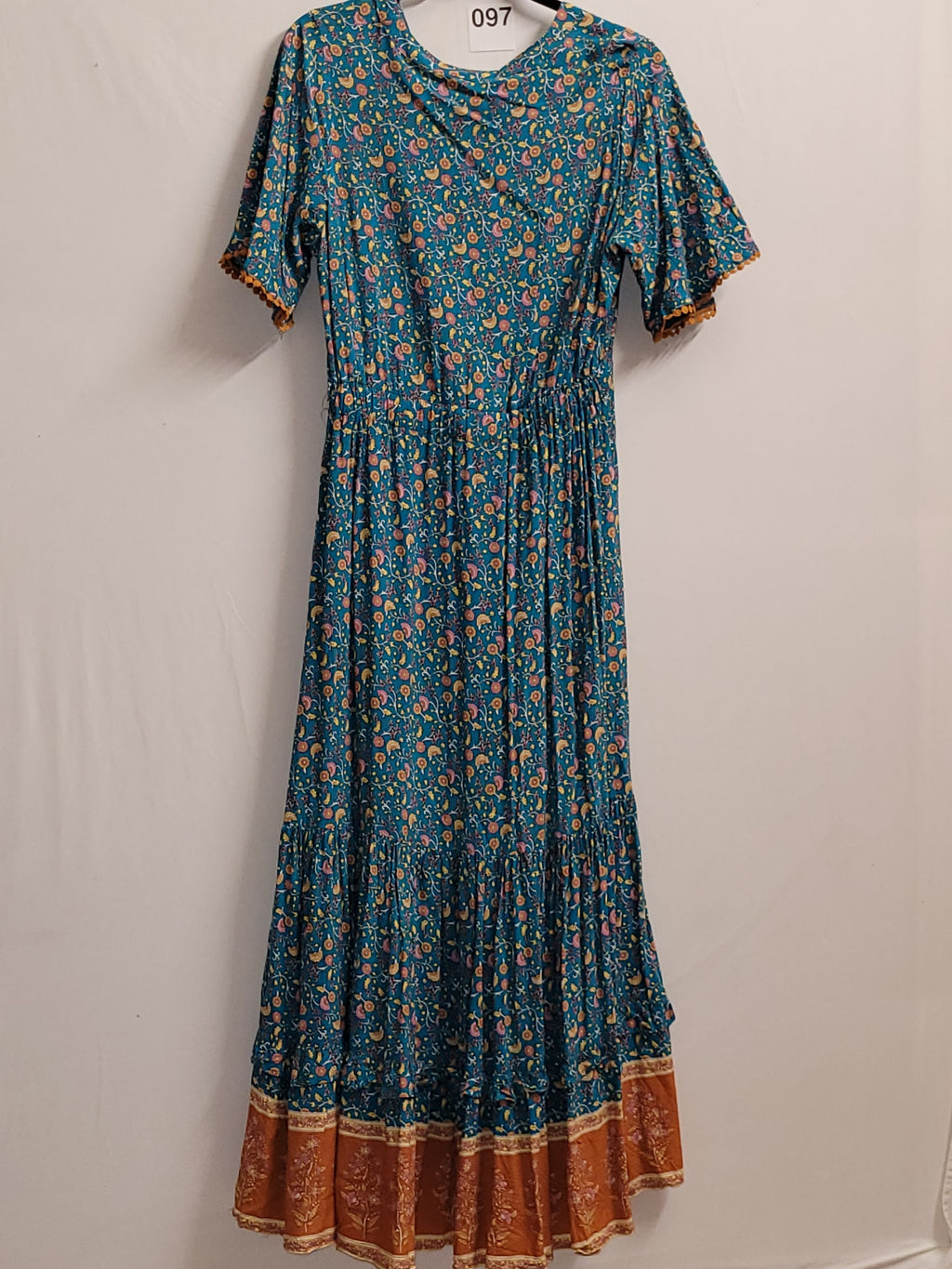 R.Vivimos Women's Summer Boho Floral Maxi Dress Teal Orange - Image 3