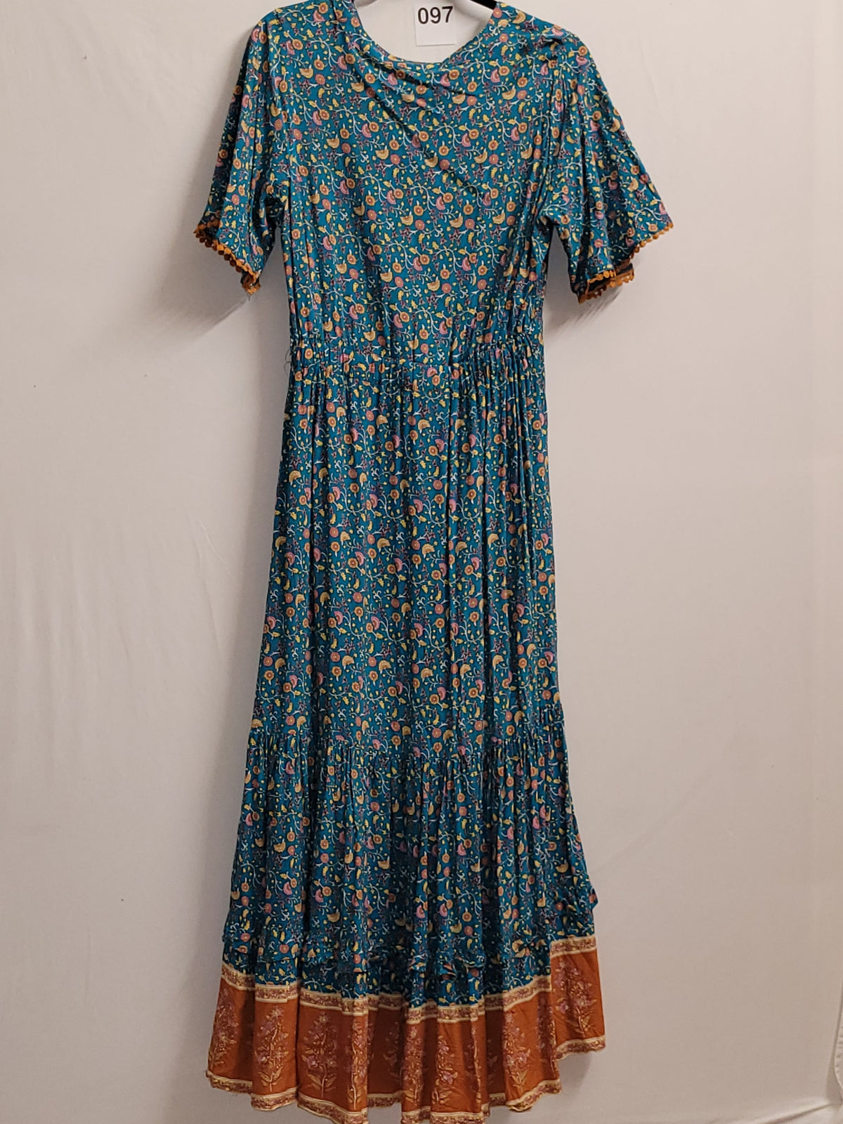 R.Vivimos Women's Summer Boho Floral Maxi Dress Teal Orange - Image 3