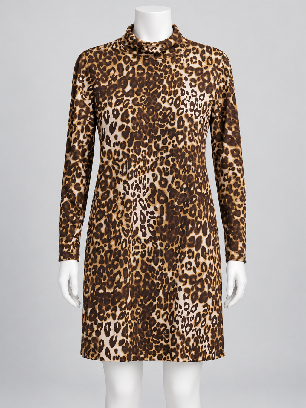 Roaman's Leopard Print Long Sleeve Mock Turtleneck Dress 3X 26/28 - Image 1