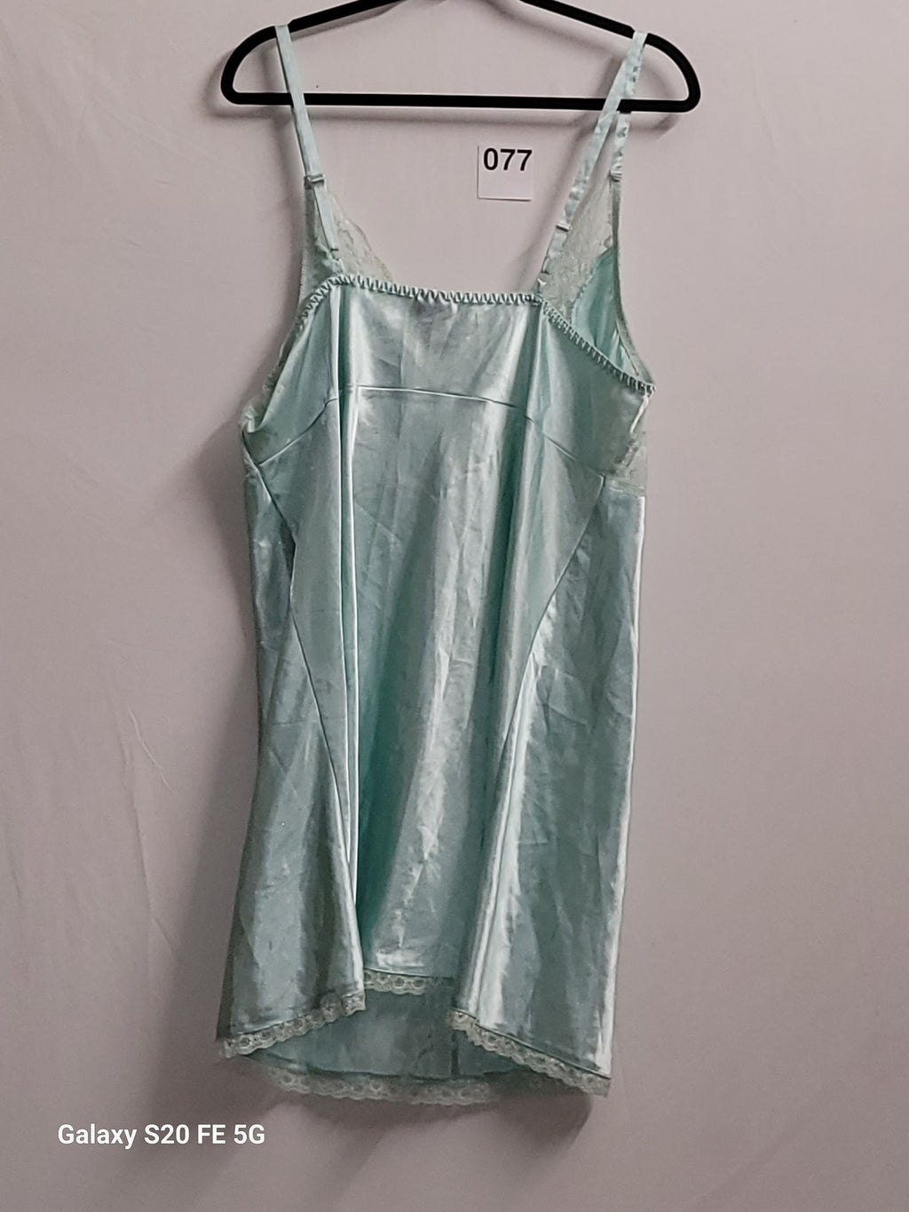 Secret Treasures Seafoam Green Satin Lace Trim Chemise Medium - Image 3
