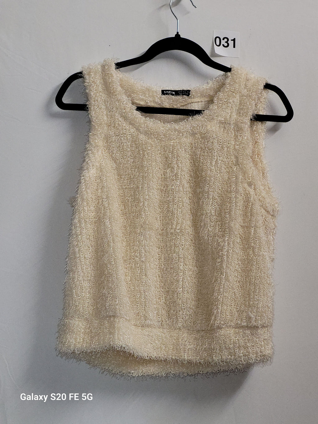 SHEIN Fuzzy Sleeveless Knit Tank Top Ivory S - Image 1