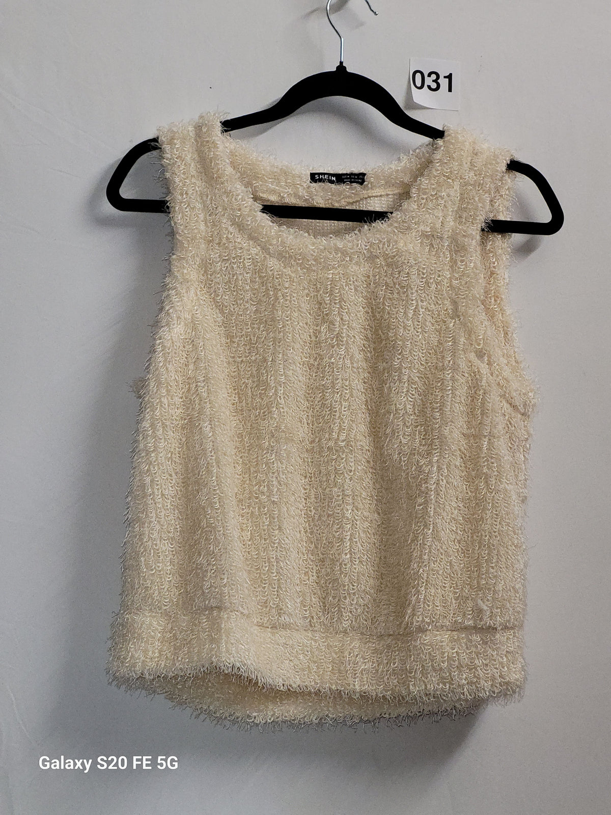 SHEIN Fuzzy Sleeveless Knit Tank Top Ivory S - Image 1