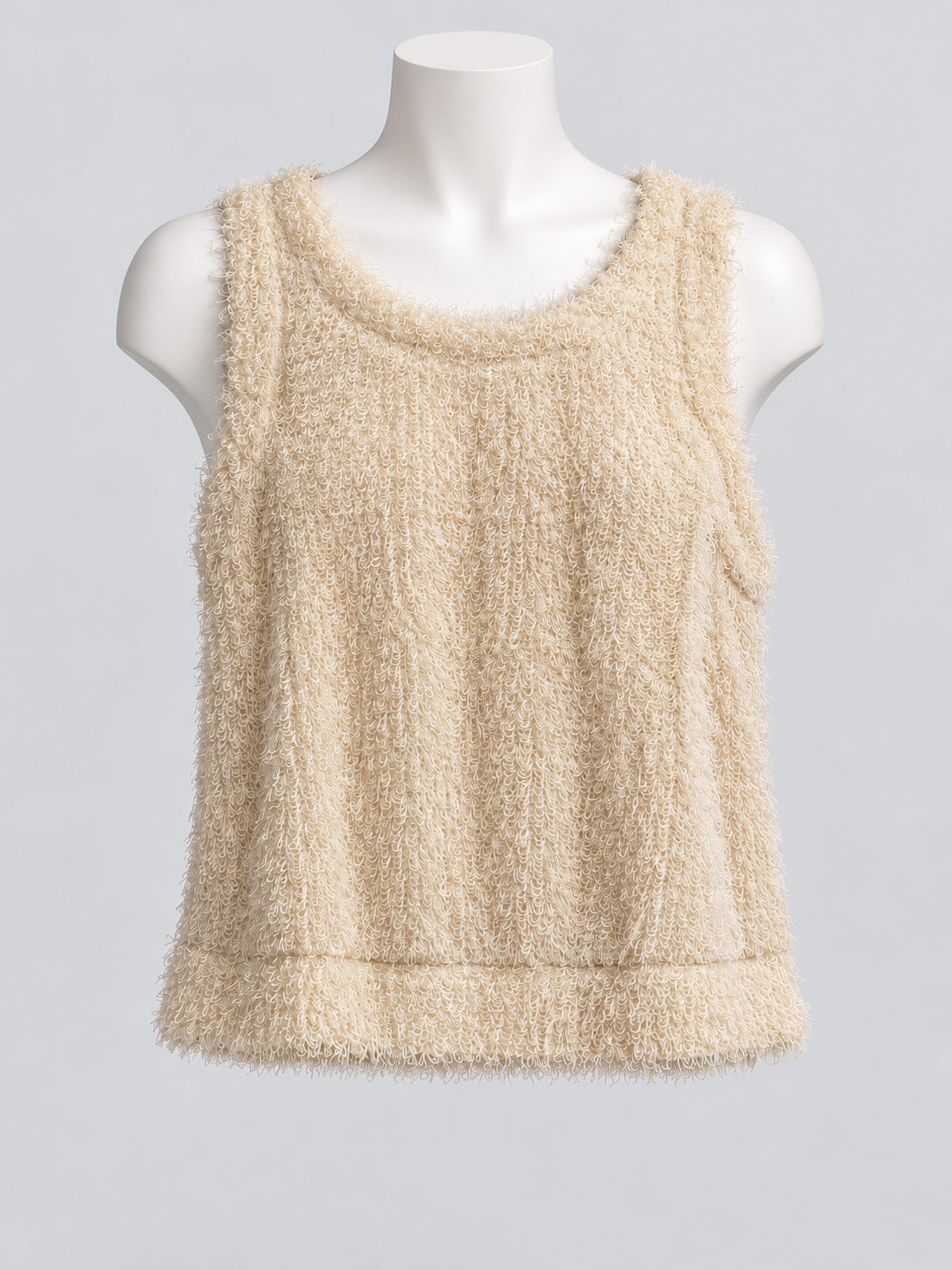 SHEIN Fuzzy Sleeveless Knit Tank Top Ivory S - Image 4