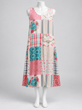 Sleeveless Patchwork Print Midi Dress 2XL Floral Plaid Stripe - Image 1