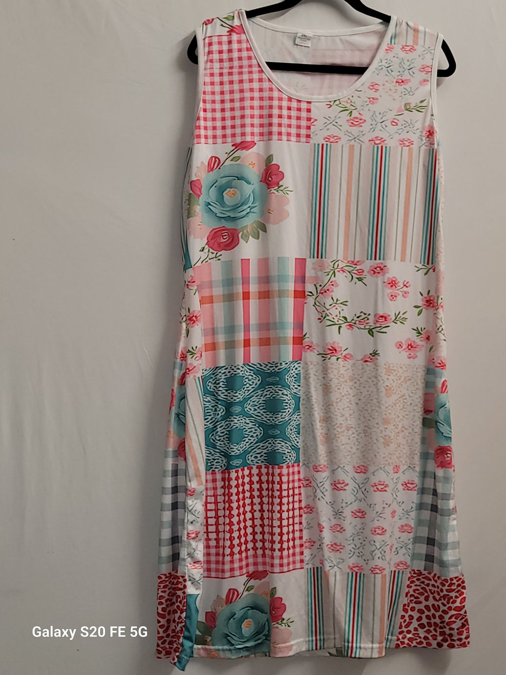 Sleeveless Patchwork Print Midi Dress 2XL Floral Plaid Stripe - Image 2