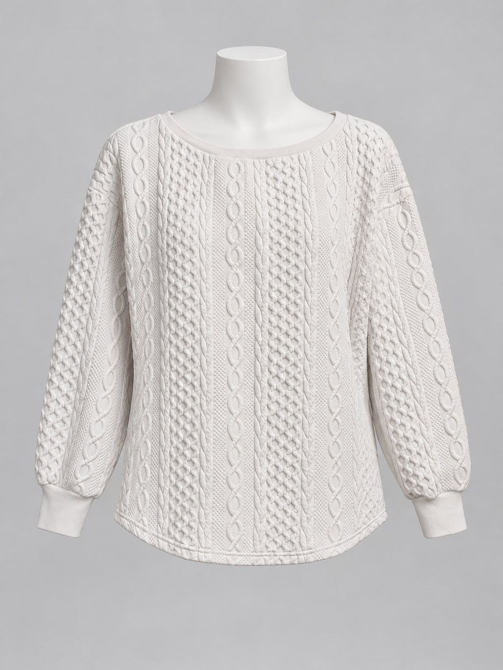 White Faux Cable Knit Textured Pullover Sweater Women's Size L - Image 1