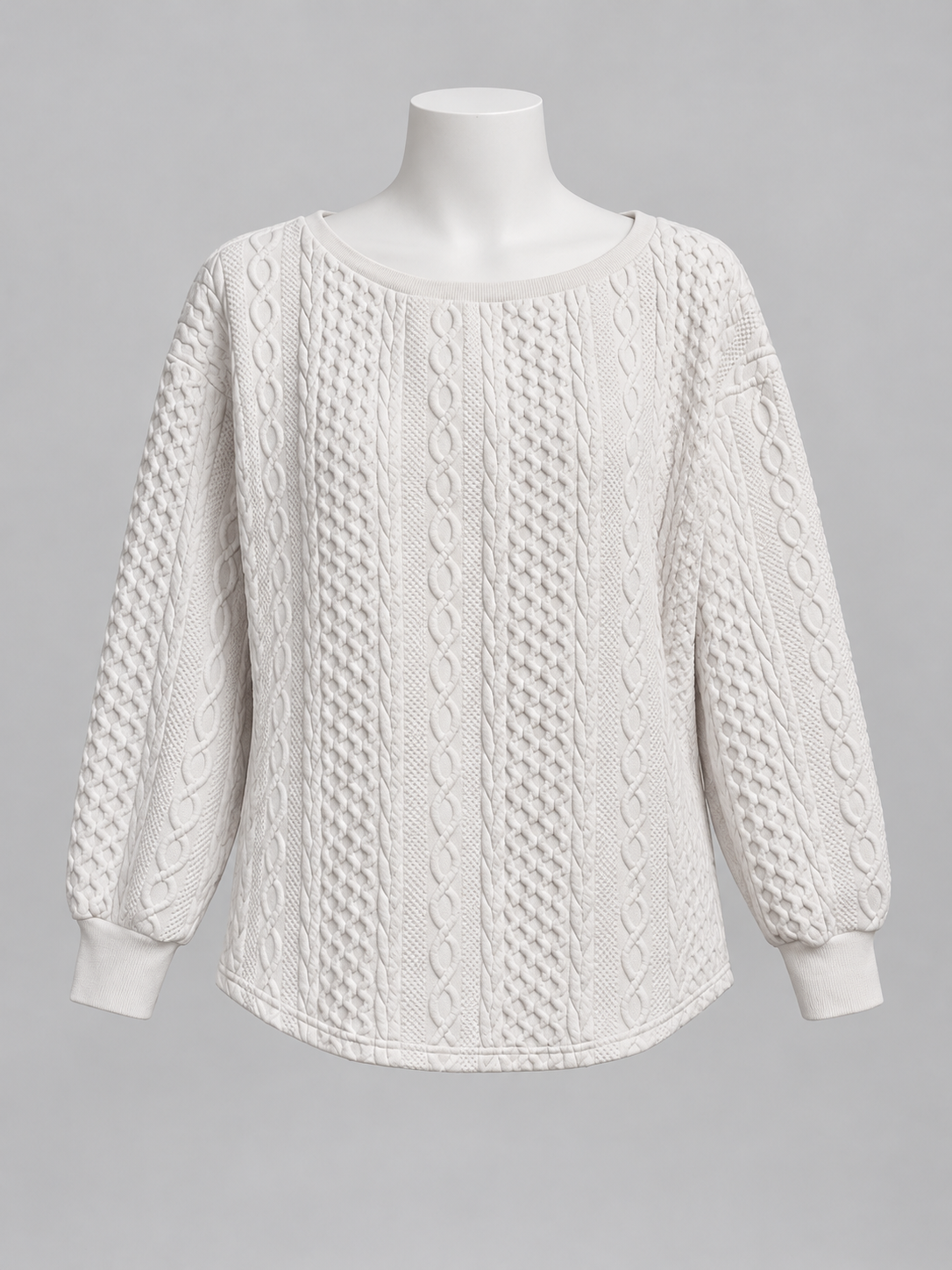 White Faux Cable Knit Textured Pullover Sweater Women's Size L - Image 1