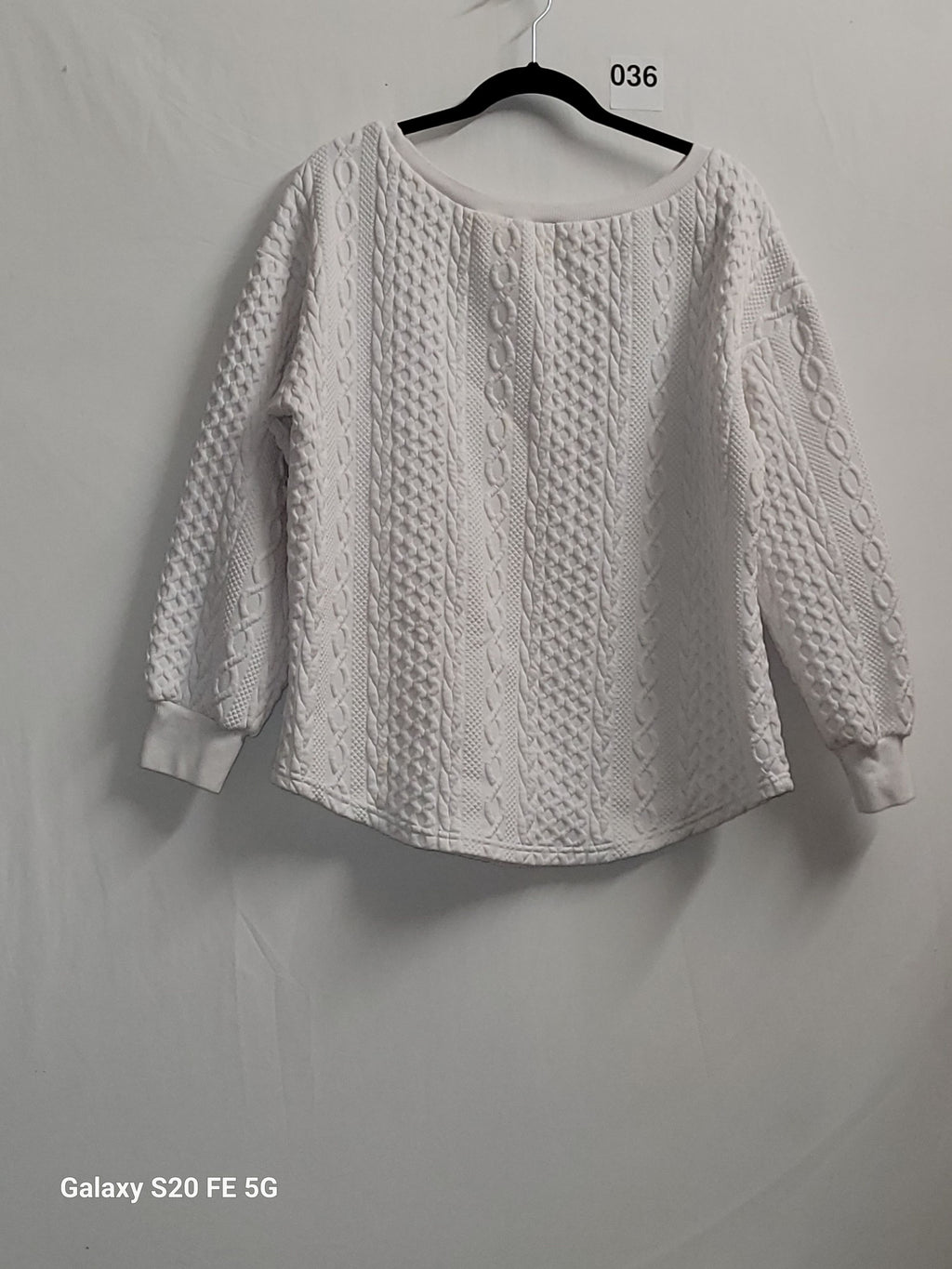 White Faux Cable Knit Textured Pullover Sweater Women's Size L - Image 2