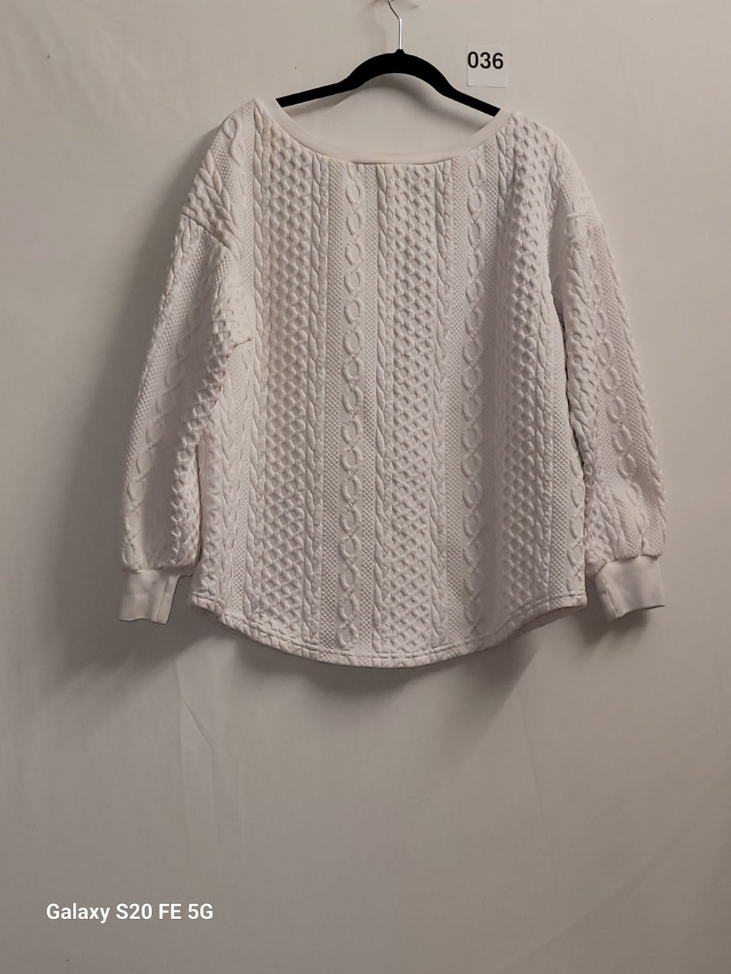 White Faux Cable Knit Textured Pullover Sweater Women's Size L - Image 3