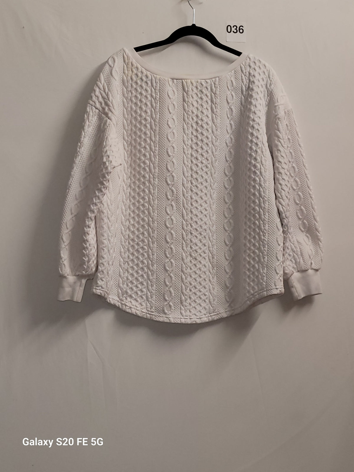 White Faux Cable Knit Textured Pullover Sweater Women's Size L - Image 3