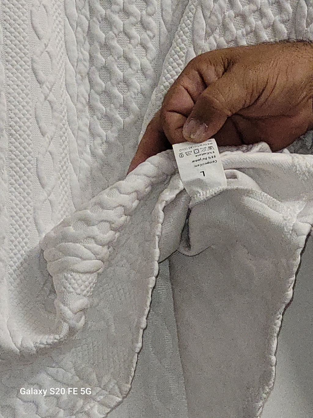 White Faux Cable Knit Textured Pullover Sweater Women's Size L - Image 4