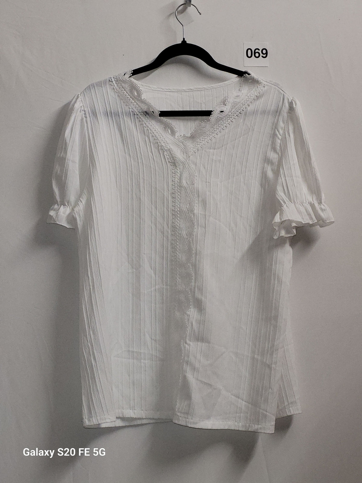 XXL White V Neck Lace Puff Sleeve Blouse - Image 2